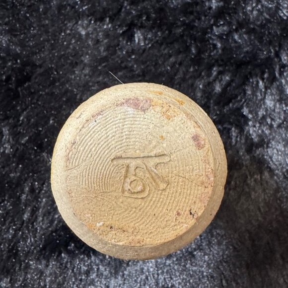 Pottery Ceramic Tumbler  Vase  Mini 4.5" Green & Brown Swirls Stamped Signed - Picture 5 of 6